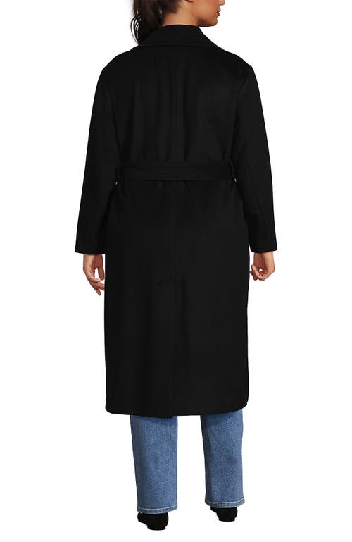 Lands' End Plus Size Wool Wrap Long Coat In Black