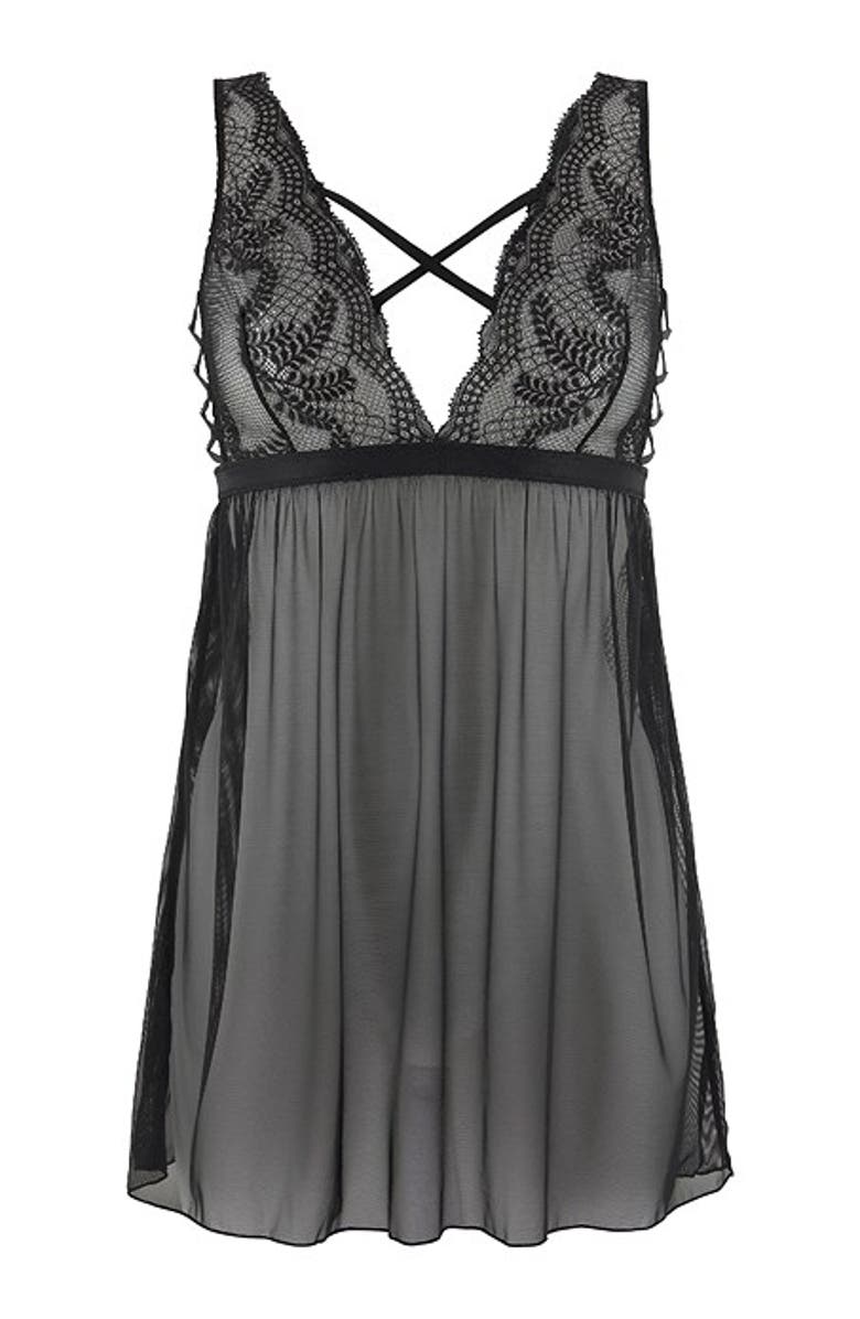 LASCANA Strappy Lace Babydoll, Alternate, color, Black