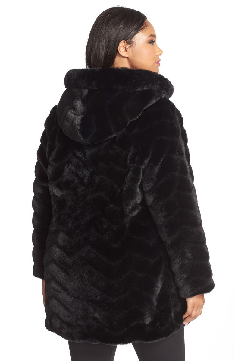 Gallery Hooded Chevron Faux Fur Coat, Alternate, color, 