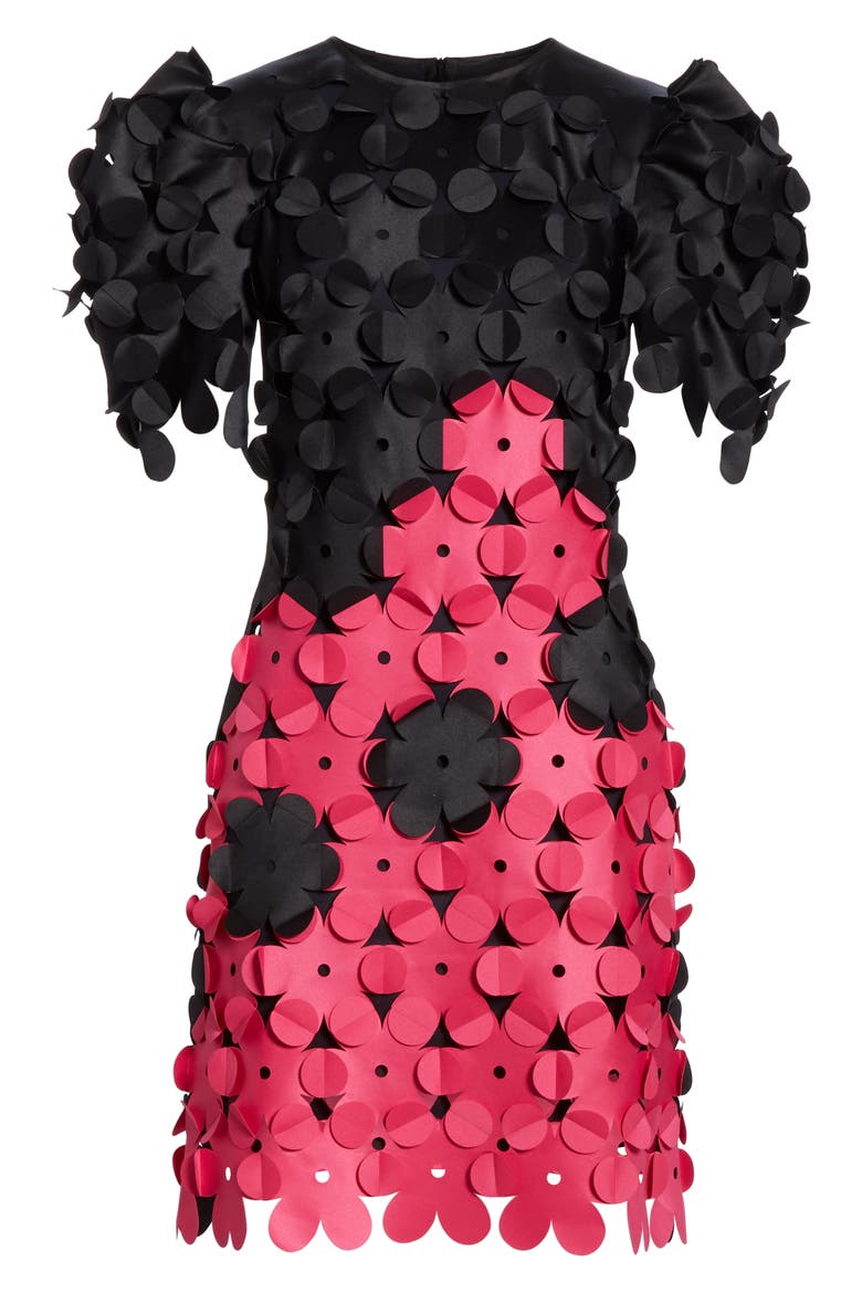 Laser Cut Floral Appliqué Dress, Alternate, color, BLACK/ FUCHSIA PINK