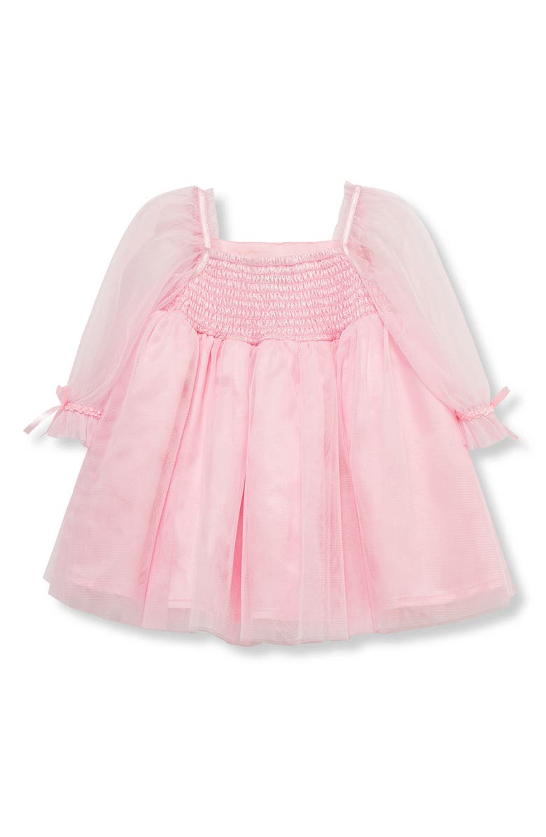 Habitual Kids Bow Trim Tulle Babydoll Dress, Alternate, color, Light Pink