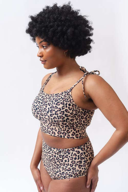 Lime Ricki Swimwear Shoulder-tie Crop Top In Leopard