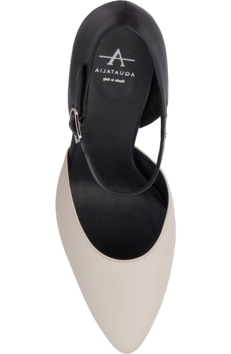 Aquatalia Penelopy Ankle Strap Weatherproof Pointed Toe Wedge Pump, Alternate, color, Off White/ Black