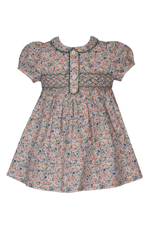 Floral Smocked Waist Cotton Poplin Party Dress (Baby)