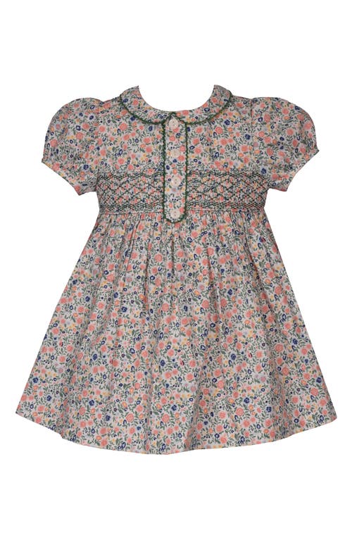 Iris & Ivy Floral Smocked Waist Cotton Poplin Party Dress In Gray