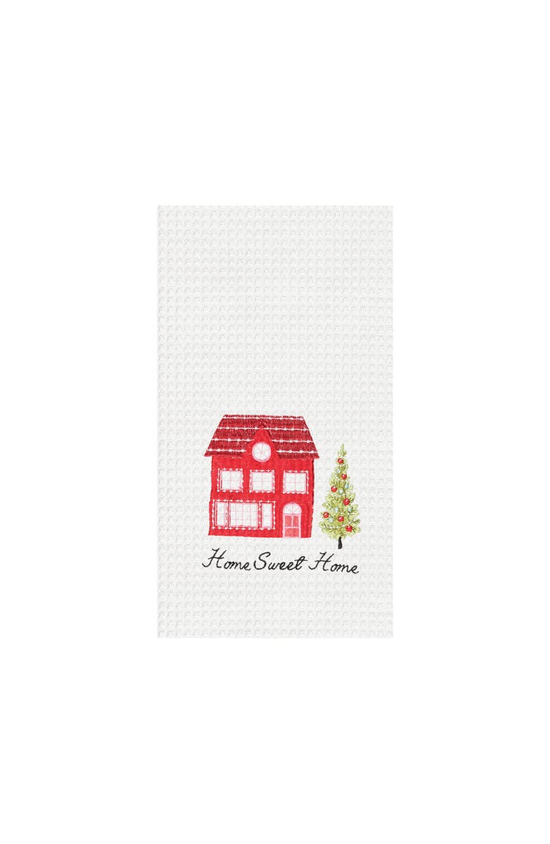 C&F Home "Home Sweet Home" Christmas Tree & House 100% Cotton Waffle Weave Dishtowel, Main, color, White