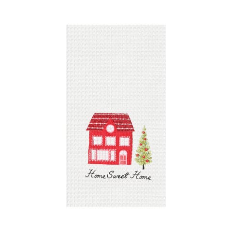 "Home Sweet Home" Christmas Tree & House 100% Cotton Waffle Weave Dishtowel