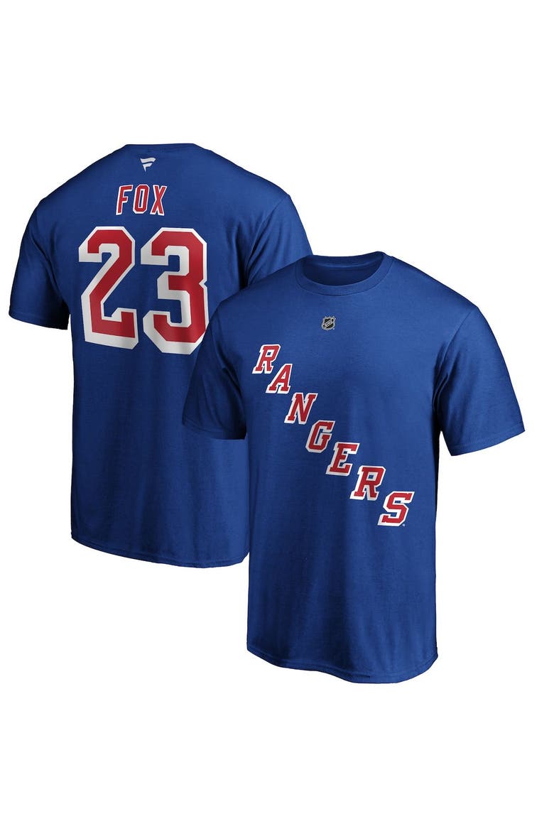 Men's Fanatics Branded Adam Fox Blue New York Rangers Authentic Stack Name & Number T-Shirt, Main, color, Blue