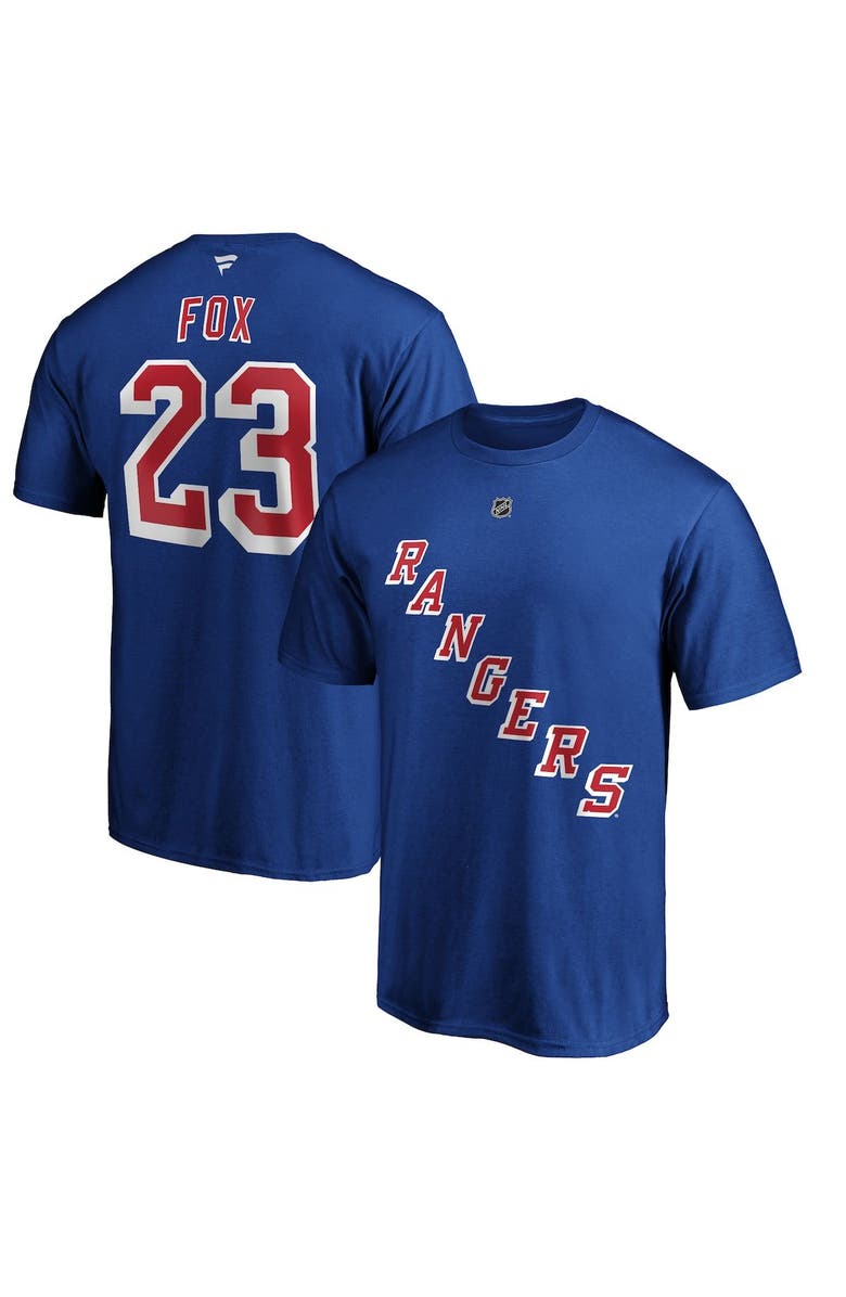 FANATICS Men's Fanatics Branded Adam Fox Blue New York Rangers Authentic Stack Name & Number T-Shirt, Main, color, Blue