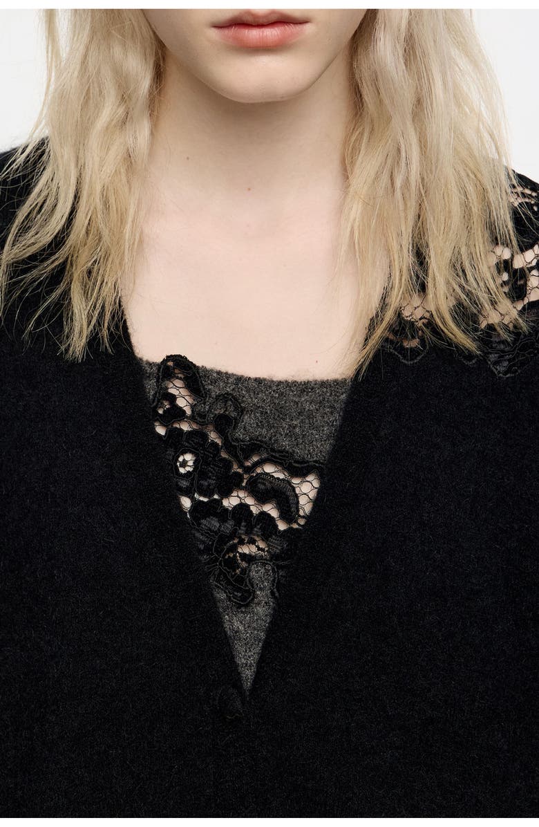 Bimba y Lola Long Lace Cardigan, Alternate, color, Black