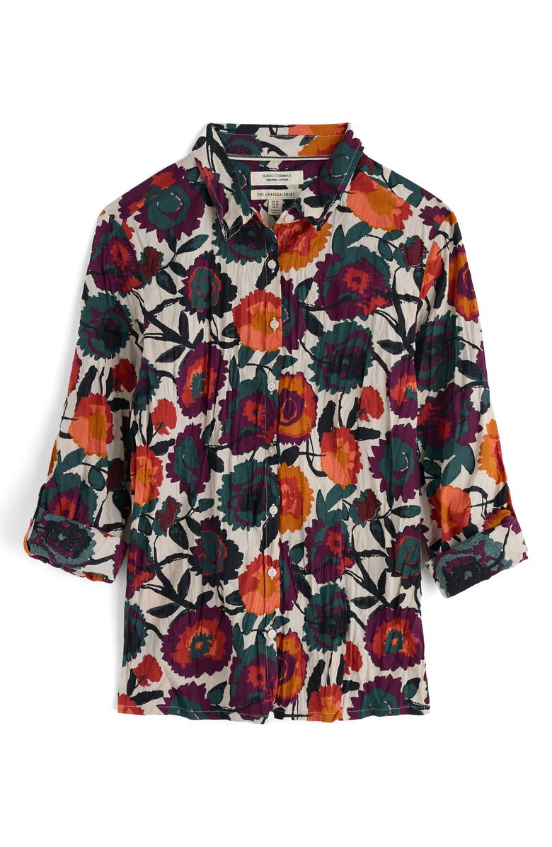Seasalt Cornwall Larissa Printed Organic Cotton Button-Up Shirt, Alternate, color, Figurative Floral Aran