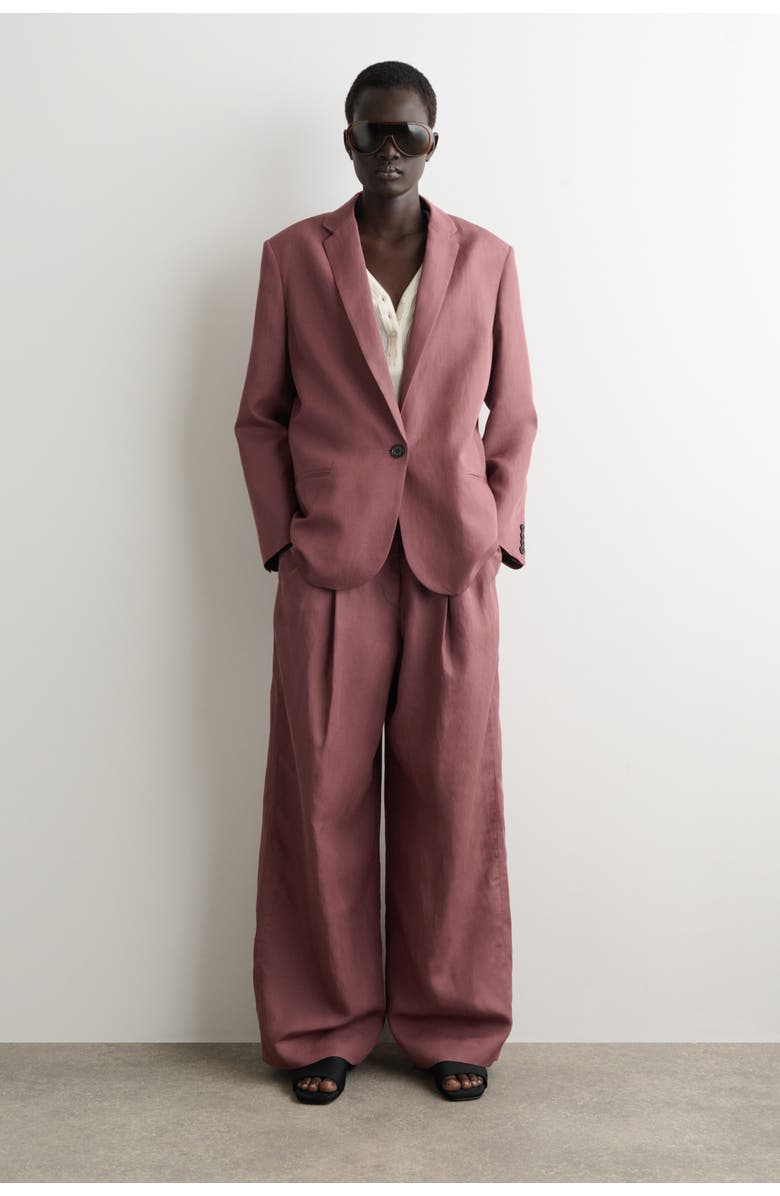 COS Linen-Blend Single-Breasted Blazer, Main, color, Brown