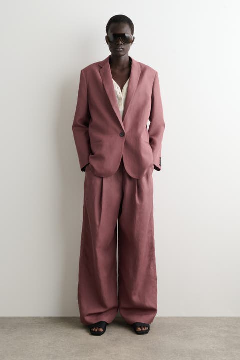 Linen-Blend Single-Breasted Blazer