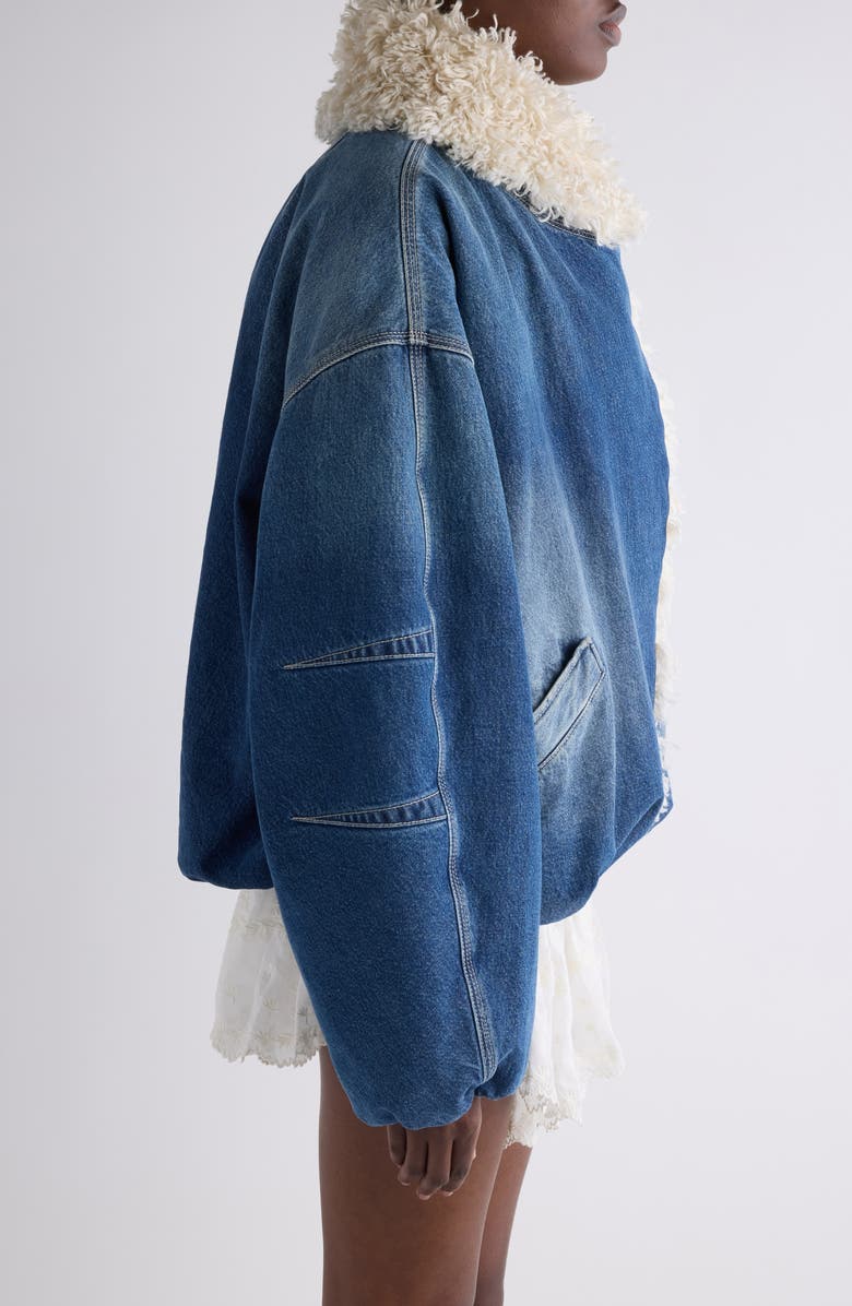 Isabel Marant Charone Faux Fur Trim Denim Jacket, Alternate, color, Blue