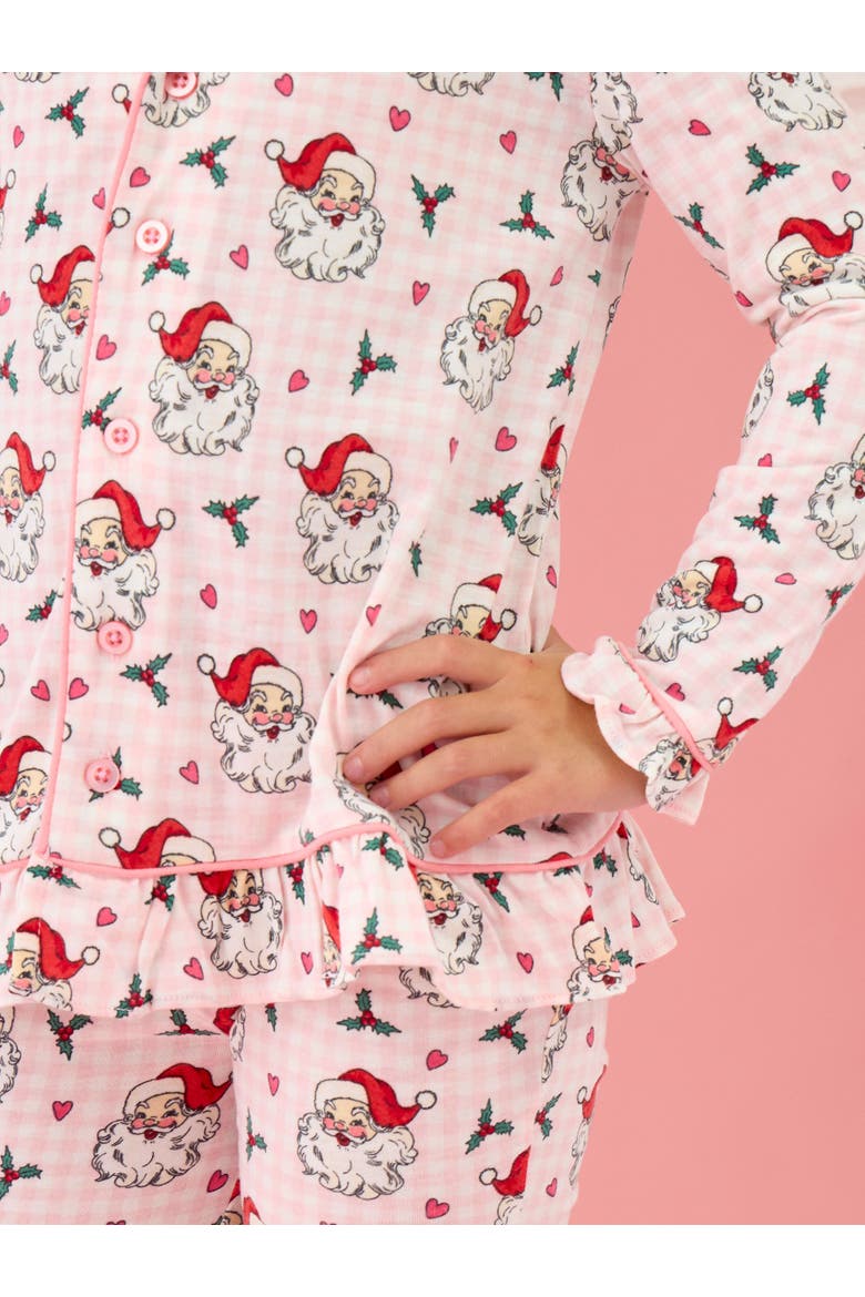 SoftSnooze Holiday Ruffle Flare Pajama Set, Alternate, color, Pink Dear Santa