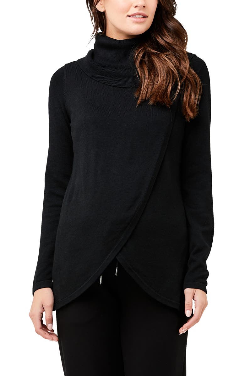 Ripe Maternity Cowl Neck Nursing Knit, Main, color, Black