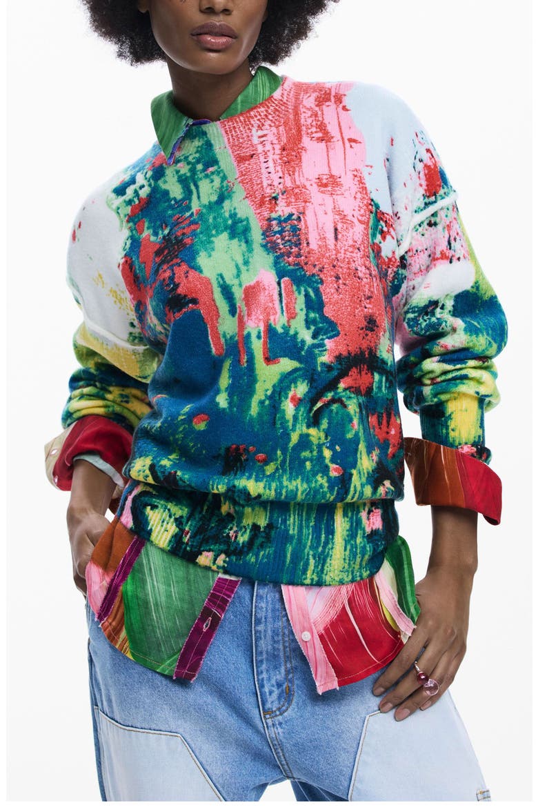 Splatter Print Sweatshirt, Main, color, BRIGHT GREEN