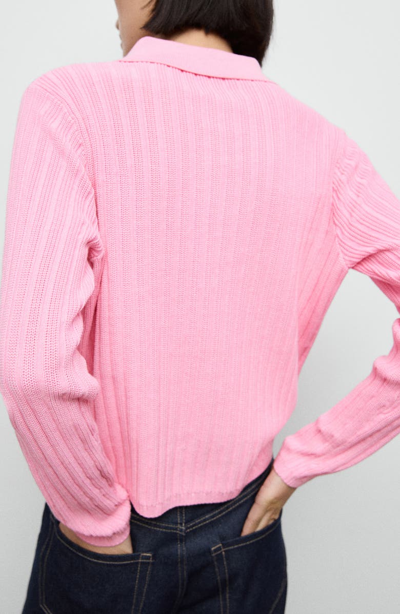 MANGO Rib Long Sleeve Polo Sweater, Alternate, color, Pink