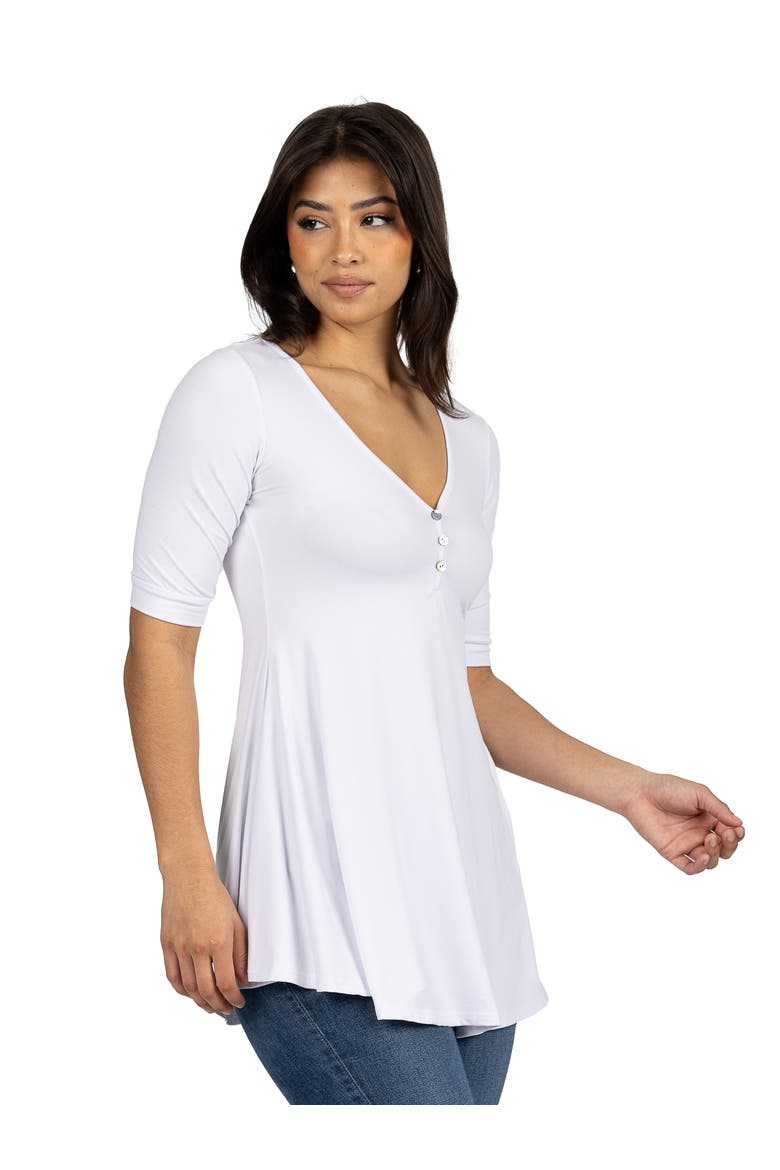 Short Sleeve Tunic Top with Button Detail, Alternate, color, White