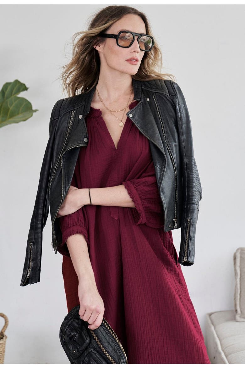 Gauze Dress with Pockets, Alternate, color, Burgundy