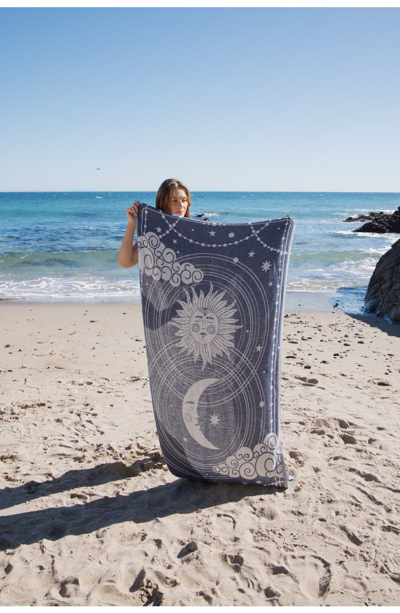 InfuseZen Celestial Sun and Moon Sand Resistant Organic Turkish Towel, Alternate, color, Navy