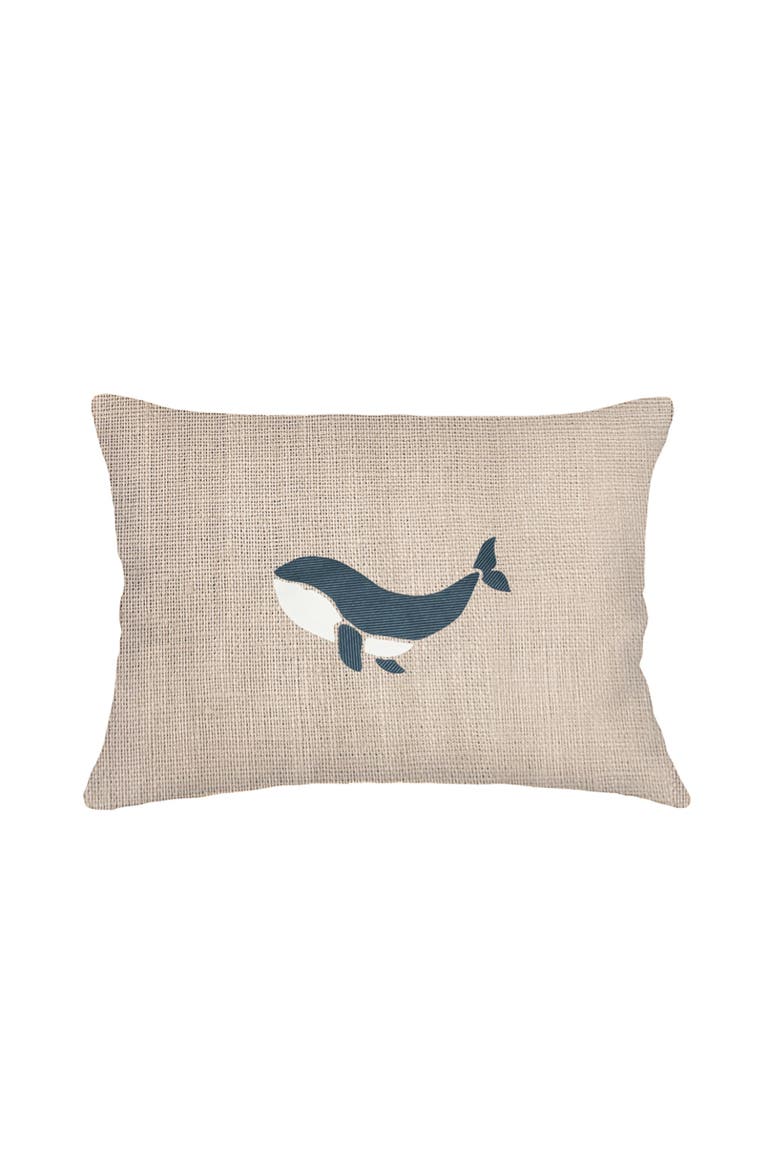 Whale Tale Embroidered Linen Pillow with Down Alternative Insert, Main, color, White