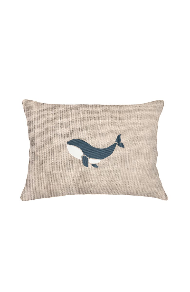 Anaya Whale Tale Embroidered Linen Pillow with Down Alternative Insert, Main, color, White