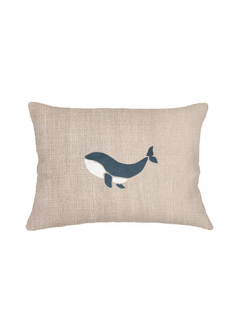 Whale Tale Embroidered Linen Pillow with Down Alternative Insert