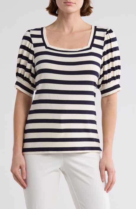 T Tahari Square Neck Banded Top