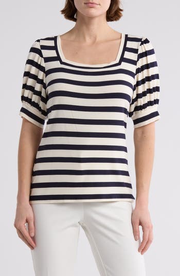 T Tahari Square Neck Banded Top In Black