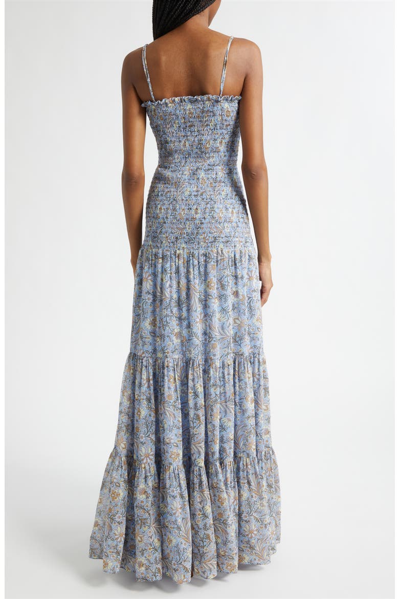 Clem Floral Cotton & Silk Tiered Maxi Dress, Alternate, color, BLUE JAY MULTI