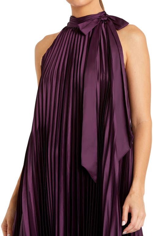 Mac Duggal Pleated Halter Neck High Low Gown In Purple