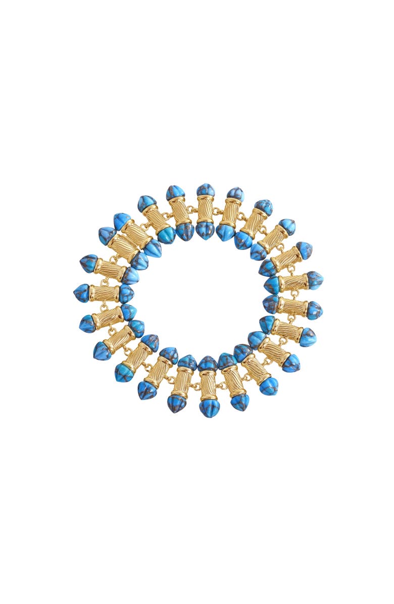 LuvMyJewelry Twisted Rays Design Turquoise Gemstone Yellow Gold Plated Silver Women Bracelet, Main, color, 
