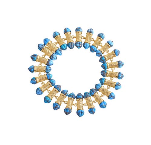 Luvmyjewelry Twisted Rays Design Turquoise Gemstone Yellow Gold Plated Silver Women Bracelet In 14kt Gold Vermeil On Sterling