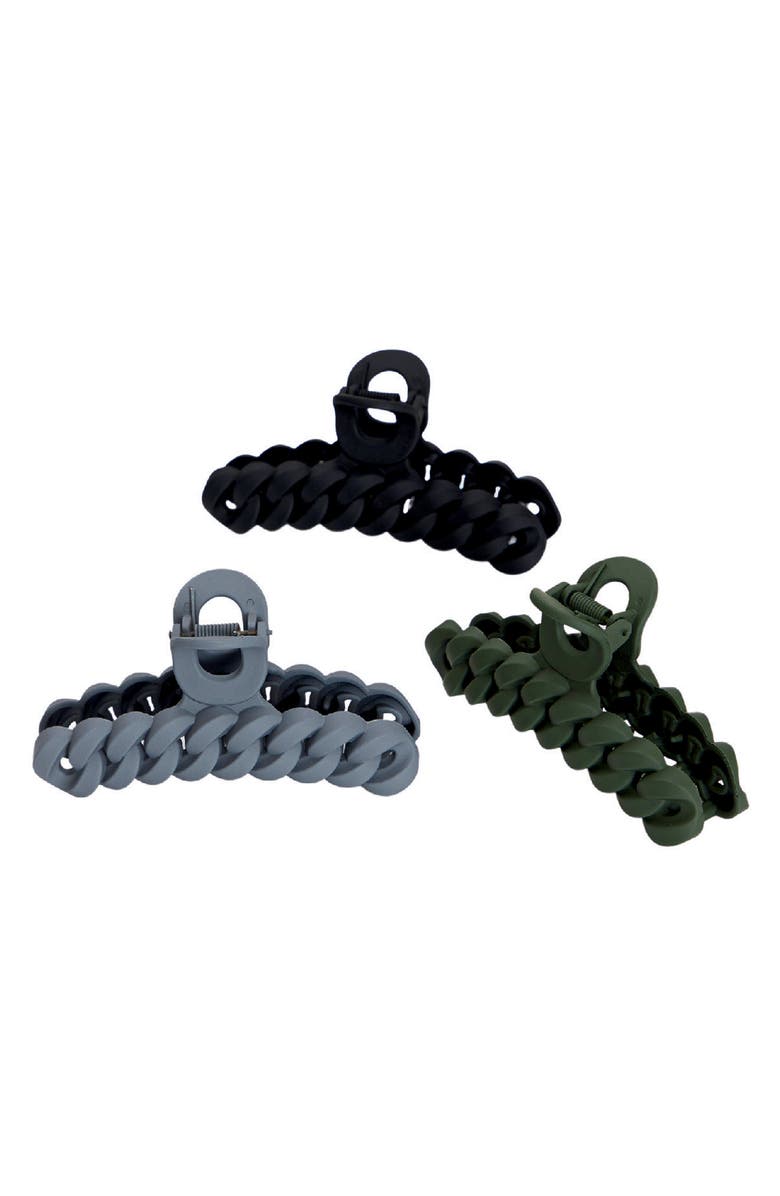 Kitsch 3-Pack Assorted Chain Claw Clips, Main, color, Black & Moss
