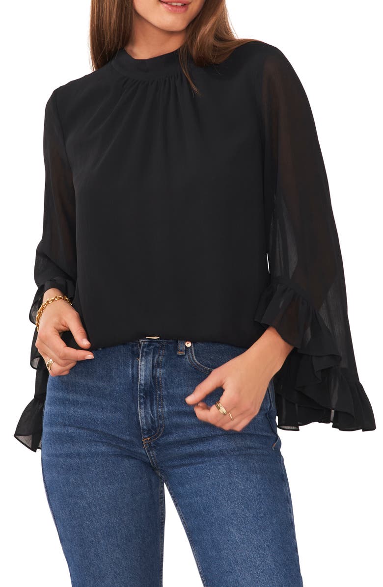 Vince Camuto Ruffle Sleeve Mock Neck Blouse, Main, color, 