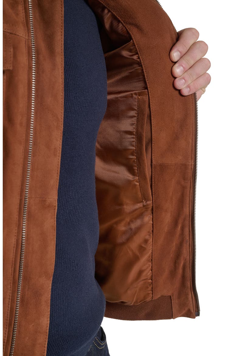 Suede Bomber Leather Jacket, Alternate, color, CARAMEL