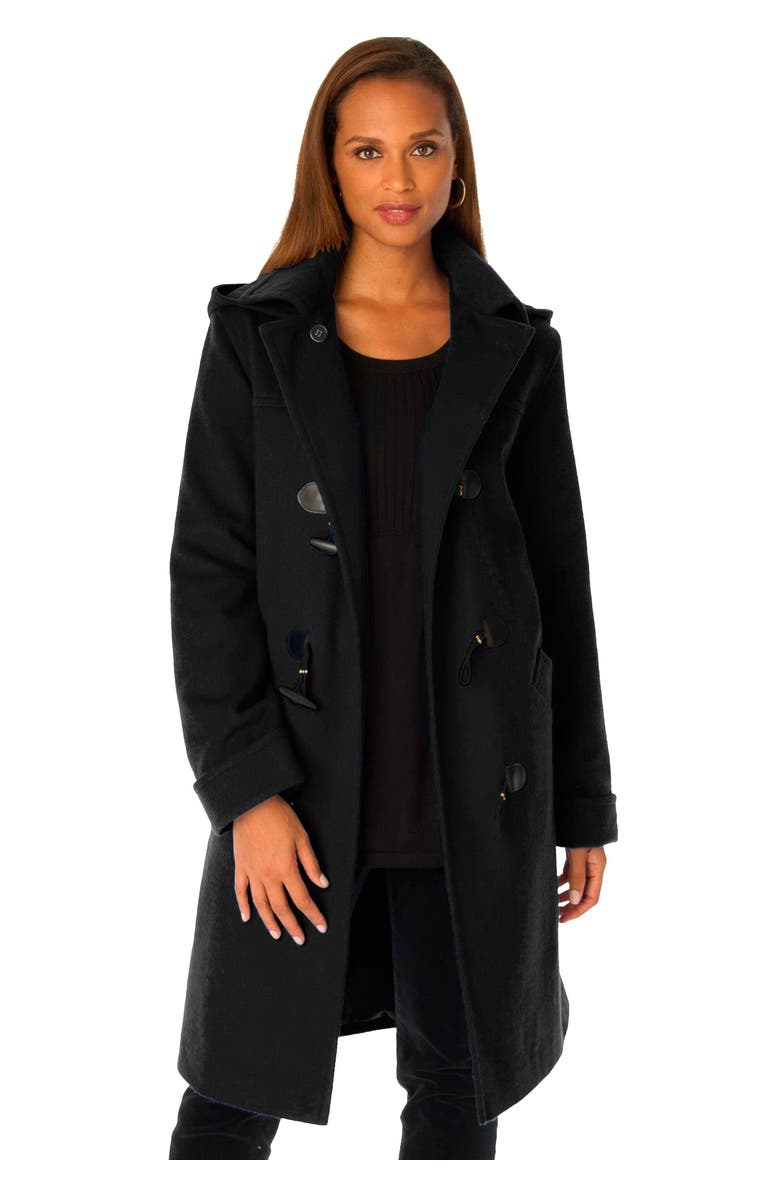 Jessica London Hooded Toggle Wool Coat, Main, color, Black