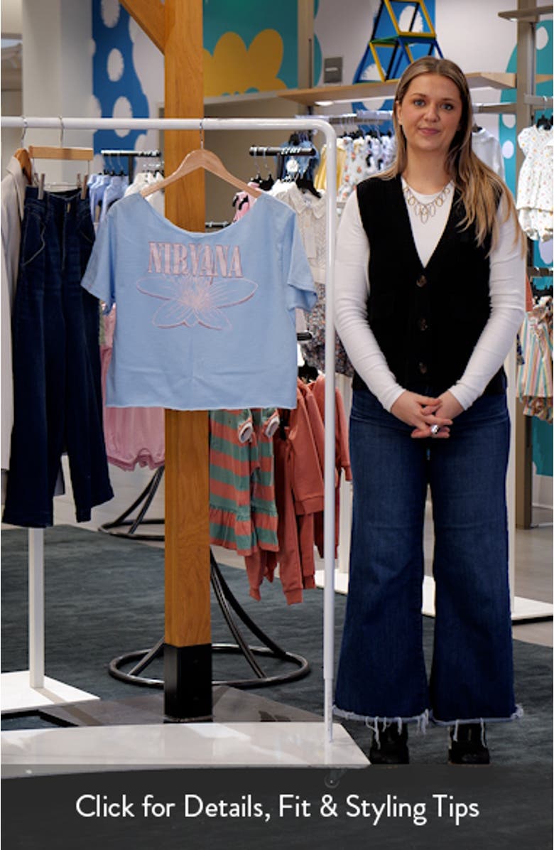 Nirvana Graphic Print Off the Shoulder Cotton T-Shirt, sales video thumbnail