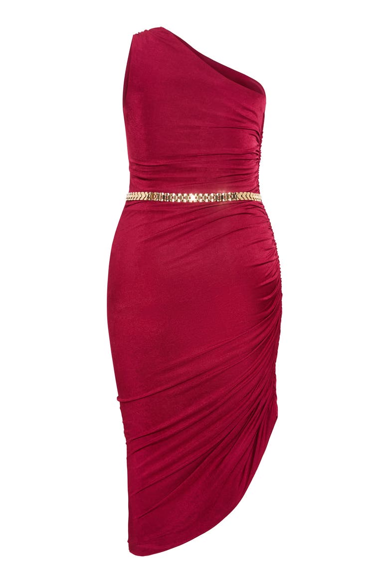 Slink Ruched One-Shoulder Body-Con Dress, Alternate, color, POMEGRANATE