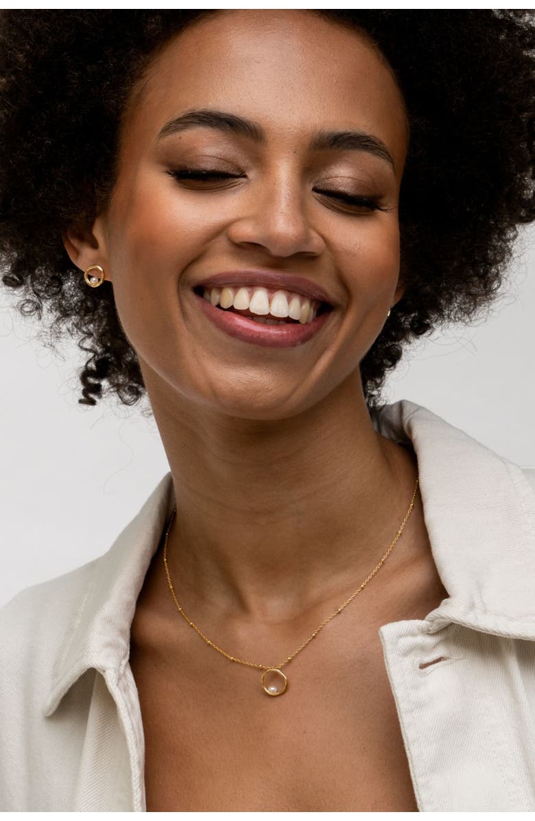 Dower & Hall Open Circle & White Pearl Waterfall Pendant, Alternate, color, Yellow Gold Vermeil