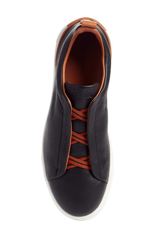 Zegna Triple Stitch Deerskin Leather Slip-on Sneaker In Black