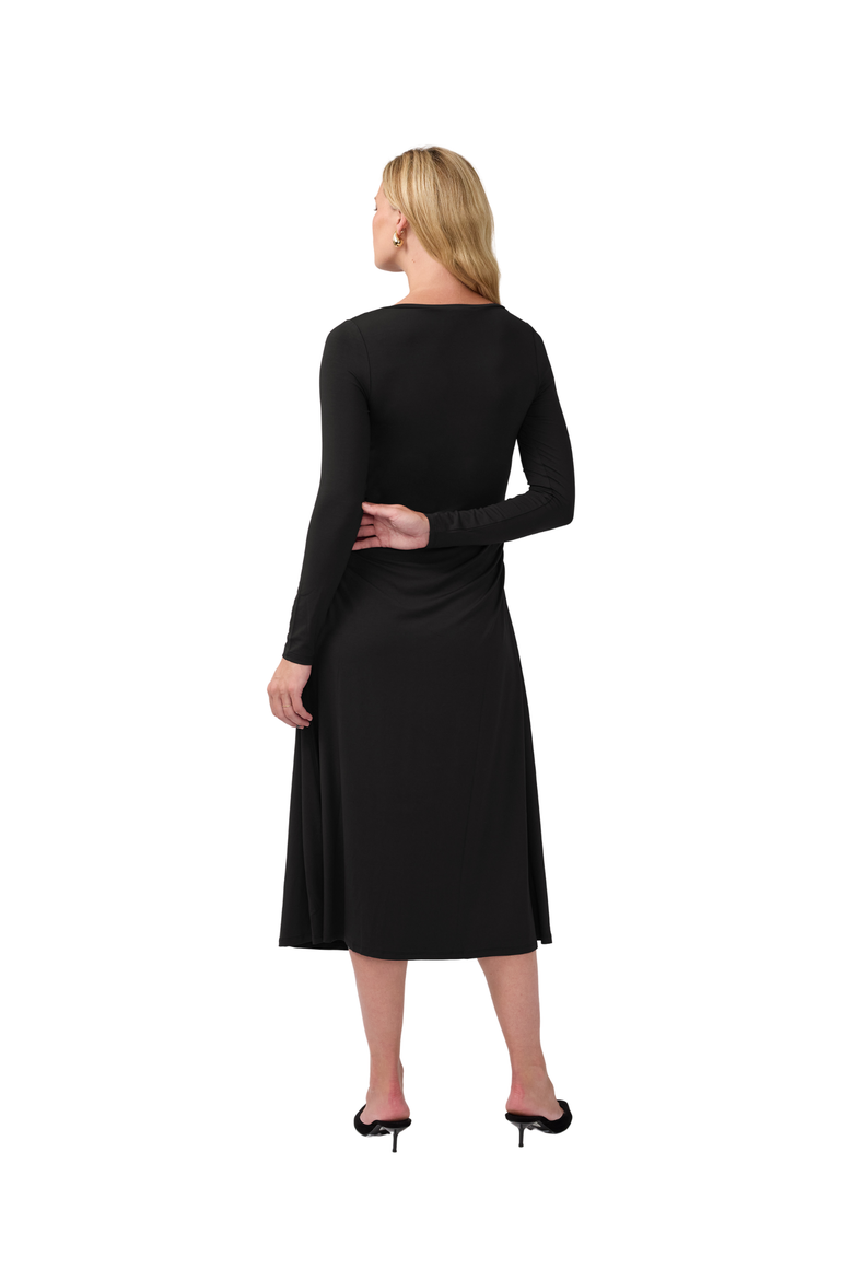 Ruched Long Sleeve Mock Neck Maternity Midi Dress, Alternate, color, Black