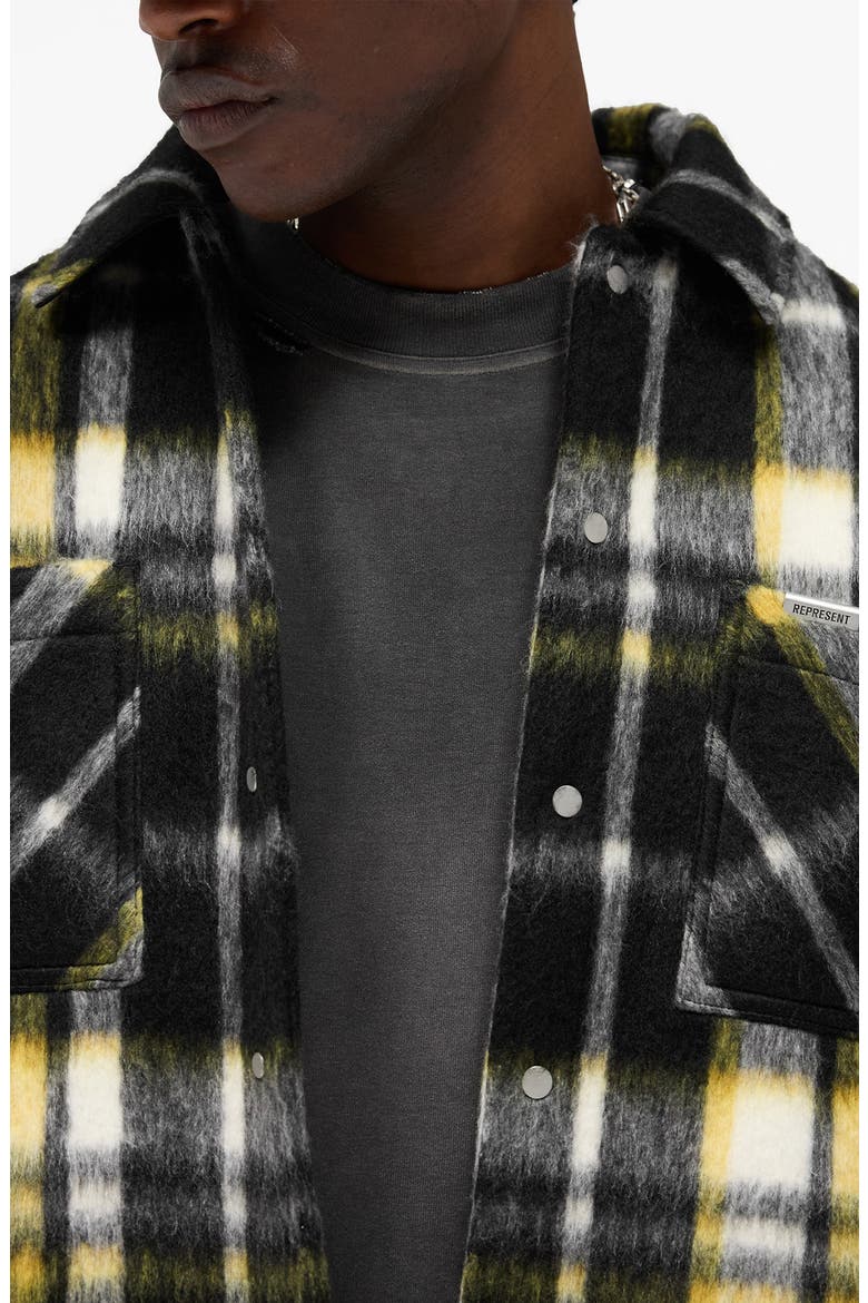 Oversize Plaid Faux Fur Magnetic Snap Shirt Jacket, Alternate, color, JET BLACK
