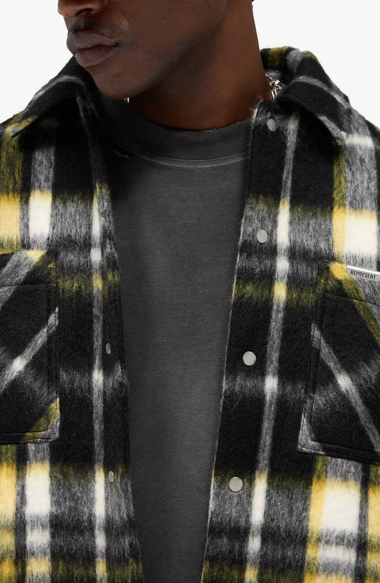 Represent Oversize Plaid Faux Fur Magnetic Snap Shirt Jacket, Alternate, color, Jet Black