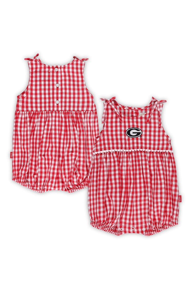 Girls Infant Garb White/Red Georgia Bulldogs Teagan Gingham Ruffled Romper, Main, color, Red