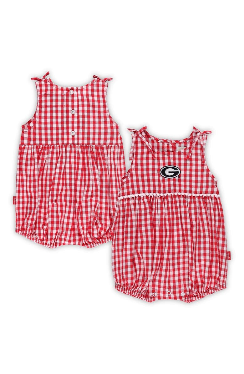 GARB Girls Infant Garb White/Red Georgia Bulldogs Teagan Gingham Ruffled Romper, Main, color, 