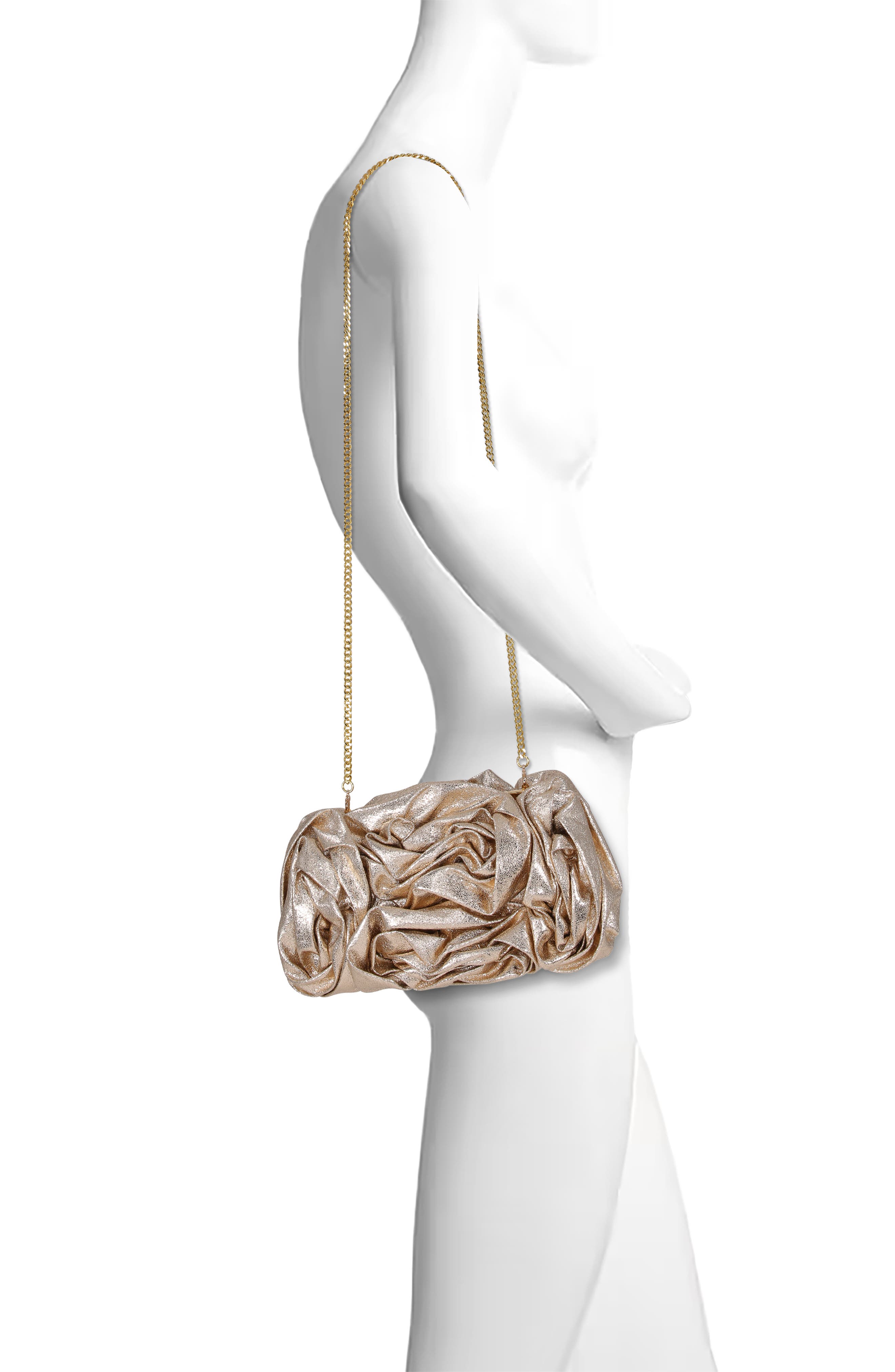 BADGLEY MISCHKA Jett Metallic Rosette Cluster Clutch, Alternate, color, Gold