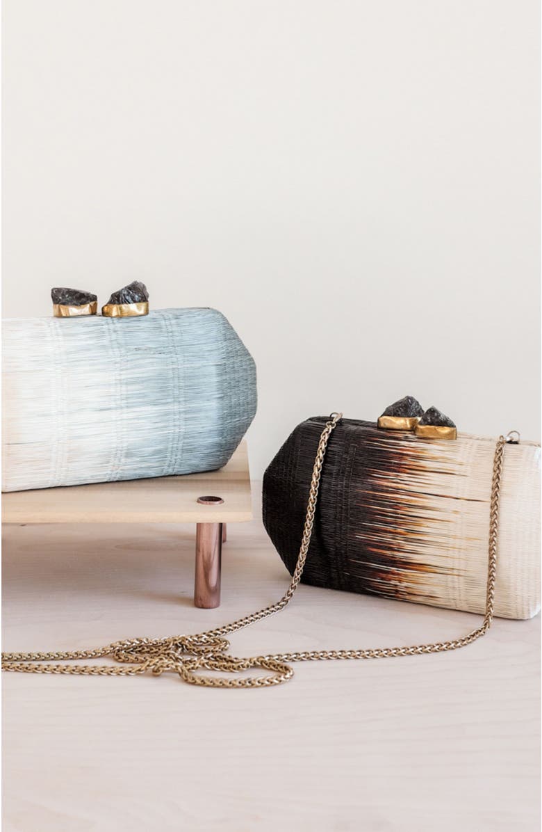 LIKHA Woven Two-Tone Frame Clutch, Alternate, color, Raven Black/ White