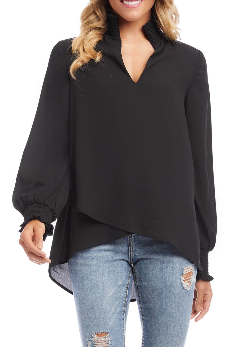 Smocked Crossover Top, Main, color, BLACK
